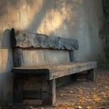 Weathered charm A rustic, aged wooden bench in serene simplicity