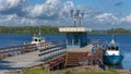 Weathered concrete pier for local public transport waterbus on the one of islands in Gulf of Finland near to Vyborg