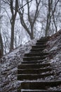 Weathered concrete steps leading up a hill. Trakai, Lithuania. Royalty Free Stock Photo