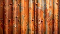 Rusty Metal Texture Background, Weathered Corrugated Sheet with Rivets, Displaying Strength and Durability, Perfect for Industrial Royalty Free Stock Photo