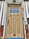 Weathered Cracked Front Door of Old House Under Construction Building and Repairing New Home Royalty Free Stock Photo