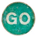 Weathered damaged green road sign with the text go Royalty Free Stock Photo