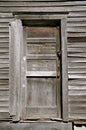 Weathered door of a one room schoolhouse