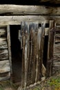 Weathered door to abandoned log cabin Royalty Free Stock Photo