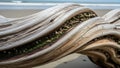 Of weathered driftwood on a sandy beach featuring a smooth curved Royalty Free Stock Photo