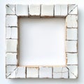 Weathered empty ceramic tile frame with cracks on white background