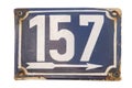 Weathered enameled plate number 157 Royalty Free Stock Photo