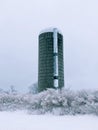 A farm silo on a wintery day