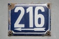 Old retro cast iron plate number 216 Royalty Free Stock Photo