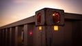 Close up of rusty shipping container corner casting catching warm sunset light during golden hour Royalty Free Stock Photo