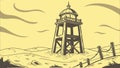 A weathered lookout tower stands sentinel on a desolate beach, vector design Generative AI Royalty Free Stock Photo