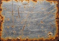 Weathered metal surface with significant rusting and scratching. The central area is Royalty Free Stock Photo