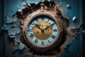Weathered Old broken clock. Generate AI