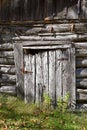 Weathered old door of a log cabin Royalty Free Stock Photo