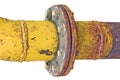 Weathered old gas pipe connection flange isolated