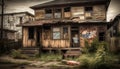 Weathered old shack in rural ghost town generated by AI