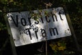 Weathered old sign indicating tram crossing Royalty Free Stock Photo