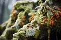 Weathered Overgrown lichen stone. Generate Ai Royalty Free Stock Photo