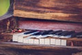 Weathered Piano sitting in raining