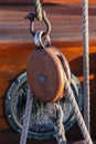 Weathered pulley and ropes