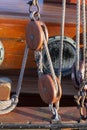 Weathered pulley and ropes