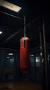 Weathered Punching Bag in a Moody Gym Interior