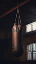 Weathered Punching Bag in a Moody Gym Interior