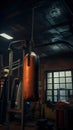 Weathered Punching Bag in a Moody Gym Interior