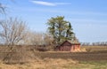 Weathered red shed farmland