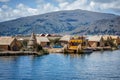 Weathered reed boats along the coast of Lake Titicaca in Puno, P