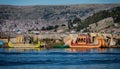 Weathered reed boats along the coast of Lake Titicaca in Puno, P