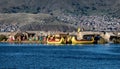 Weathered reed boats along the coast of Lake Titicaca in Puno, P
