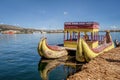 Weathered reed boats along the coast of Lake Titicaca in Puno, P