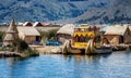 Weathered reed boats along the coast of Lake Titicaca in Puno, P