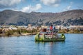 Weathered reed boats along the coast of Lake Titicaca in Puno, P