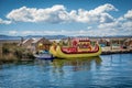 Weathered reed boats along the coast of Lake Titicaca in Puno, P