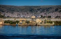 Weathered reed boats along the coast of Lake Titicaca in Puno, P