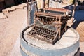 Old antique typewriter on a barrel Royalty Free Stock Photo