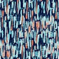 Weathered rustic coastal style distressed woven texture. Nautical blue red grunge resist seamless pattern. Textile