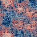 Weathered rustic coastal style distressed woven texture. Nautical blue red grunge resist seamless pattern. Textile