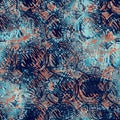 Weathered rustic coastal style distressed woven texture. Nautical blue red grunge resist seamless pattern. Textile