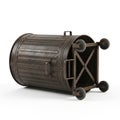 Rusty Metal Trash Can with Wheels Tilted on White Background garbage bin waste container Royalty Free Stock Photo