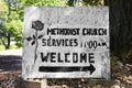 Shady METHODIST CHURCH SERVICES welcome sign. Royalty Free Stock Photo