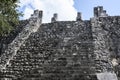 The weathered stairway of the ancient Mayan building ruins of Ma
