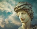 Weathered stone statue with cloudy sky Royalty Free Stock Photo