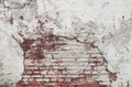 Weathered texture of stained old dark brown and red brick wall background, grungy rusty blocks of stone-work technology Royalty Free Stock Photo