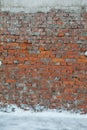 Weathered textures of rustic brick wall with snow Royalty Free Stock Photo