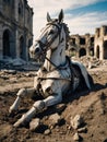Damaged Horse Statue in a Post-Apocalyptic Landscape Royalty Free Stock Photo