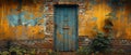 A weathered wooden door in a historic building