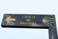 Weathered wooden shield `Camino de Santiago`